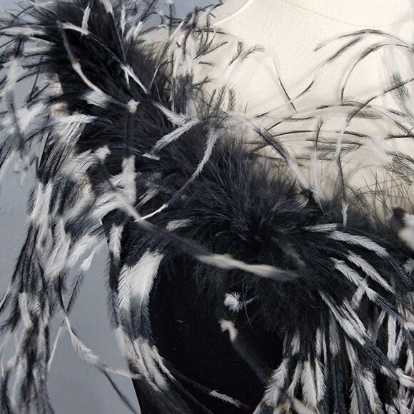 Newport News Dress Sm Vintage Ostrich Feather LBD Black Sheath Cocktail Glam - Picture 4 of 17